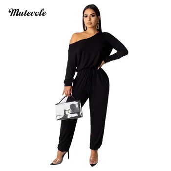 

Mutevole Autumn Solid Color Slash Neck Jumpsuit Women Casual Long Sleeve Drawstring Jumpsuit Elegant Bodycon Pocket Jumpsuit