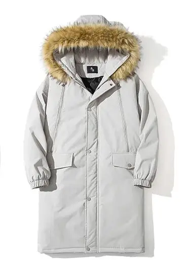 Мужские зимние куртки и пальто, новинка, толстая теплая тонкая куртка с капюшоном, длинная ветрозащитная парка со съемным меховым воротником, большой размер 5XL - Цвет: Серый