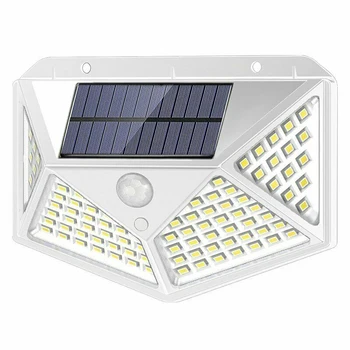 

100-LED Four-sided Solar Powered Wall Light Outdoor Motion Sensor Garden Lamp Efficient 90 Lumens Output Per Watt