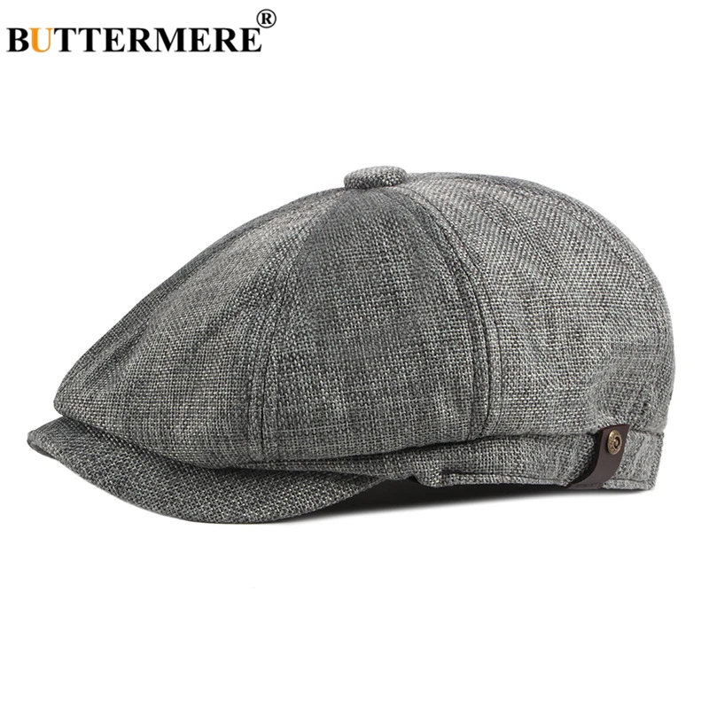 BUTTERMERE Summer Newsboy Cap Men Beret Hat British Style Vintage Flat Cap Gray Male Octagonal Cap