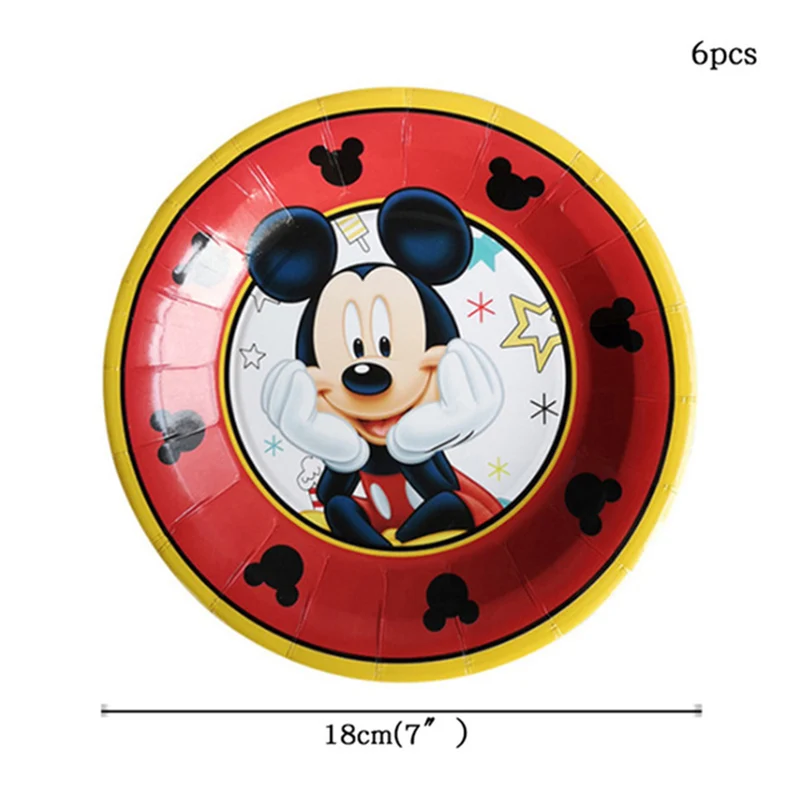 Mickey Mouse Theme Party Banner Party 6 People Disposable Plate Napkin Cup Cake Toppers for Kids Favor Flag Decoration Gifts