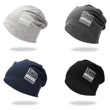 Шапка бини для мужчин и женщин с буквенным принтом, Вязаная хлопковая шапка, головной убор, уличная Осенняя зимняя одежда, аксессуары