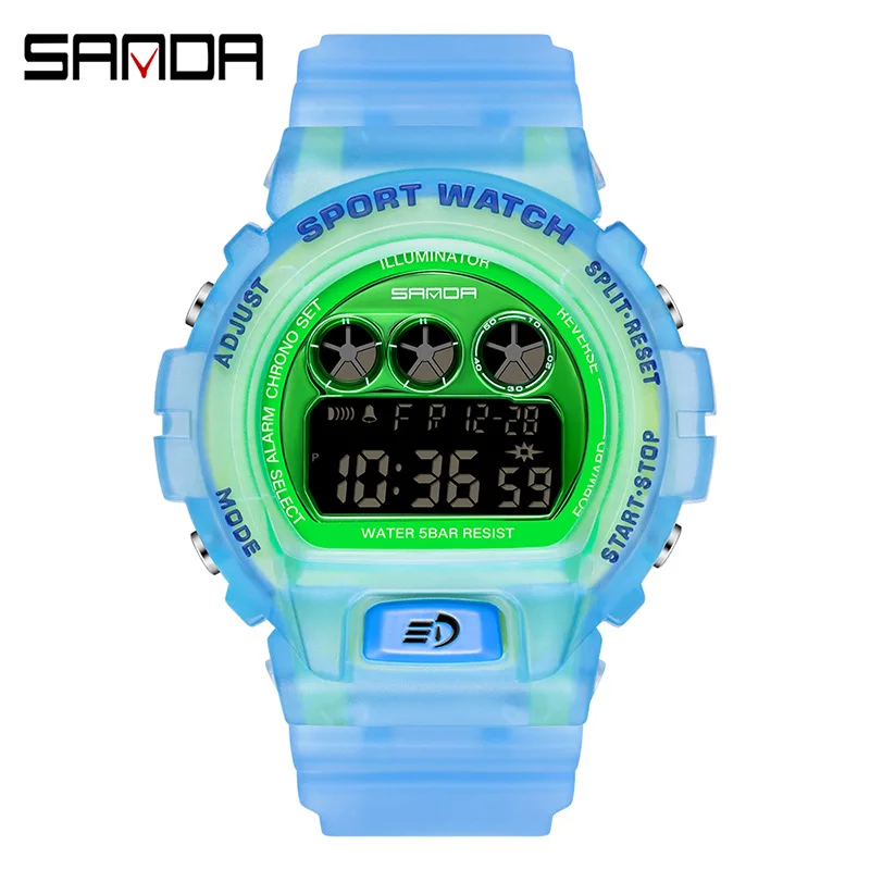 SANDA brand new green bright color single movement electronic watch men's and women's multi-function waterproof watch