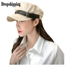 Пояс цвета хаки украшение элегантные однотонные военные шапки с отверстиями зимние винтажные женские Harajuku пояс Кепка с пряжкой темно-синяя кепка военная шапка# ZD