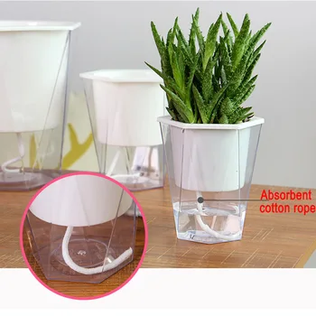 

HOT Flower Plant Pot Self Watering Planter Transparent Planting Flower Pot Water Storage Basin TI99