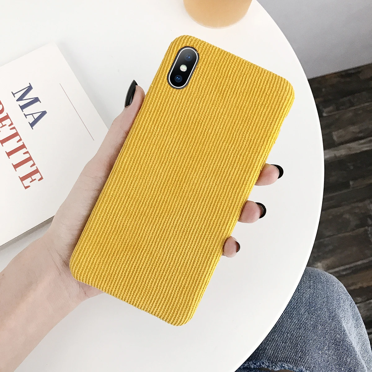 Ottwn Phone Case For iPhone 11 X XR XS Max Corduroy Cloth Texture Case For iPhone 6 6s 7 8 Plus Warm Fabric Fuzzy Soft PU Cover - Цвет: Цвет: желтый