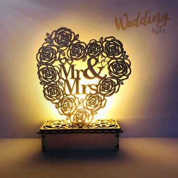 

Romantic Wooden LED Night Light Bridal Mr&Mrs LED Night Light Rustic Party Favor Wedding Ornament Valentine's Day Gift Supplies
