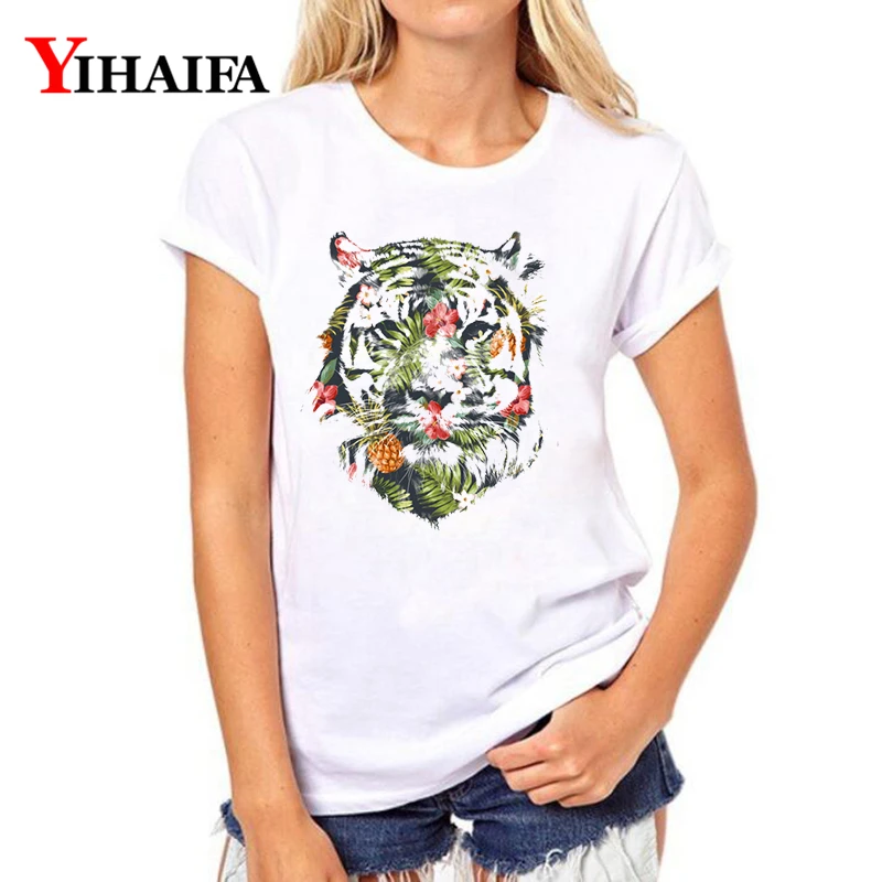 

Floral Tiger 3D Print Women T-shirt Animal Graphic Tee Casual Summer White T Shirts Hip Hop Short Sleeve Tops Camisas Mujer