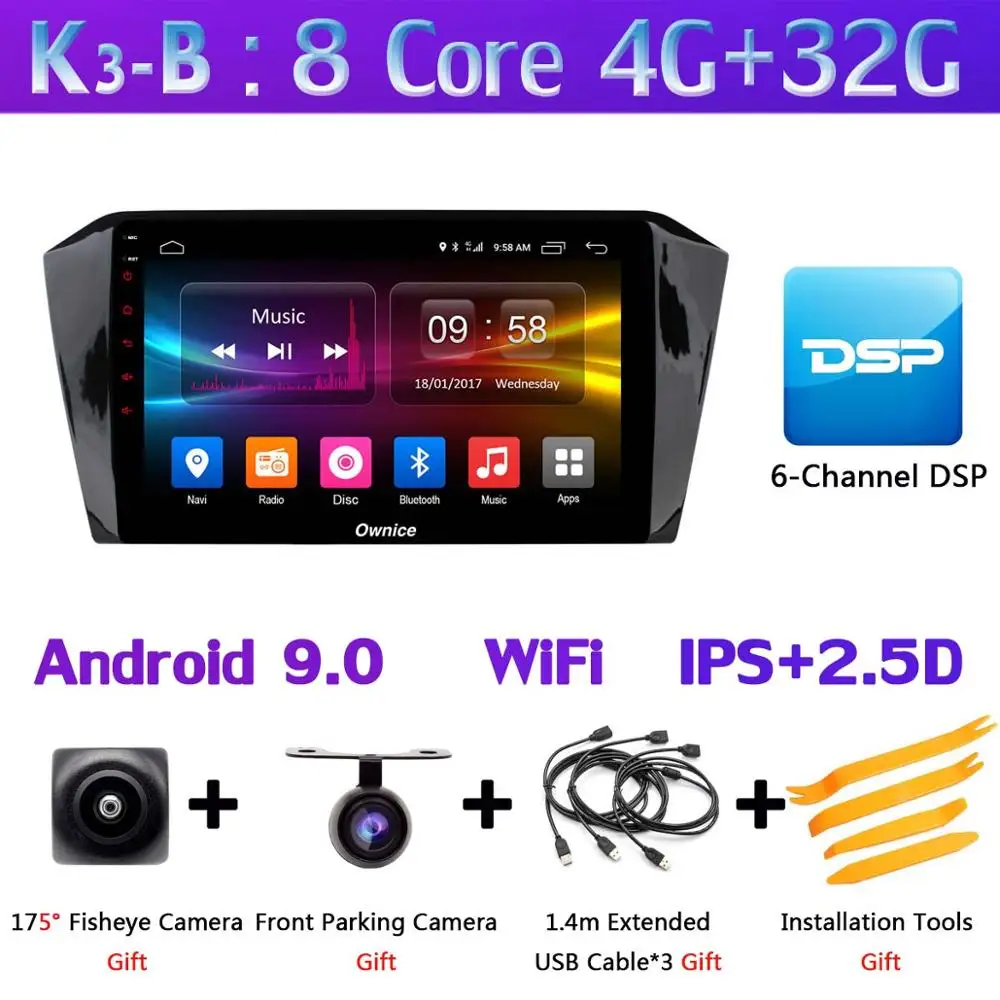 360 ° 4×AHD камера 4G WiFi Android 9,0 4 Гб+ 64 Гб DSP SPDIF CarPlay Автомобильный плеер для VW Passat B8 gps радио - Цвет: K3-B