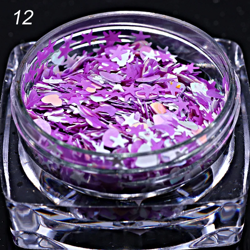 12 коробок/Набор 3D блестка для ногтей Lucky Star/Moon/Heart DIY блестка для ногтей типсы для лица дизайн ногтей Декор 3D красота хлопья