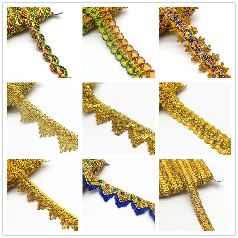Gold Silver Lace Ribbon Trims For Stage Performance Party Cosplay Wedding Clothes DIY Accessories 2 yards lace ribbon lace garment accessories lace sewing supplies lace decoration lace accessories lace sewing accessories clothing accessories