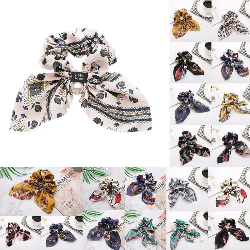 

Bow Hair Ring Bohemian Ethnic Style Simulation Pearl Band Flyband Headdress Fashion Ribbon Girl Hair Bands Floral Tie Scrunchies