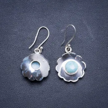 

Natural Caribbean Larimar Handmade Unique 925 Sterling Silver Earrings 1.5" X4255