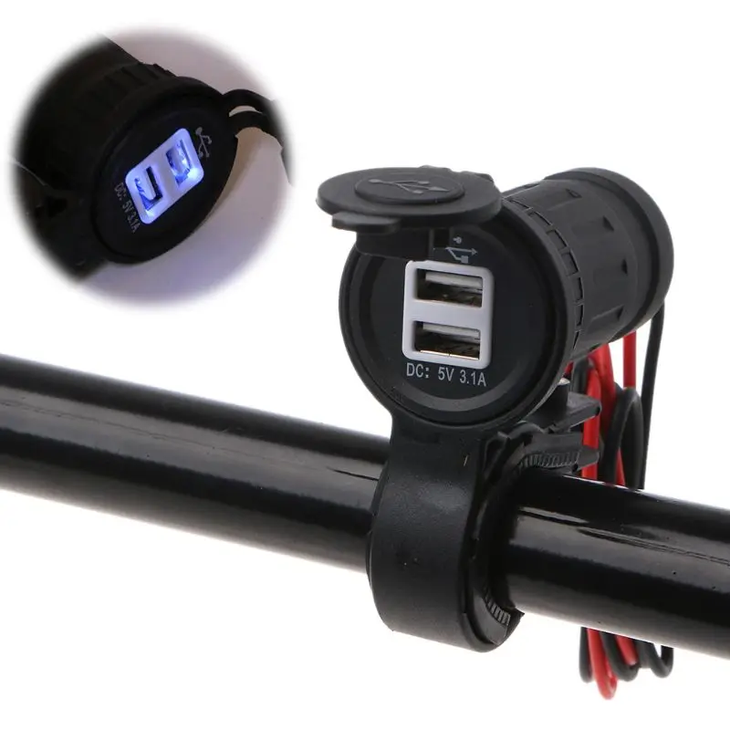 1 шт 12 V-24 V Водонепроницаемый мотоцикл на руль Dual USB Зарядное устройство адаптер питания от сети с 60 см провода для мобильных телефонов gps