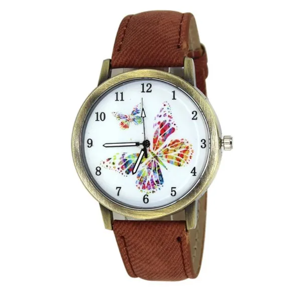 Винтажные женские часы с цветочным узором Модные женские повседневные кварцевые часы с бабочкой Элегантные наручные часы Relojes - Цвет: Кофе