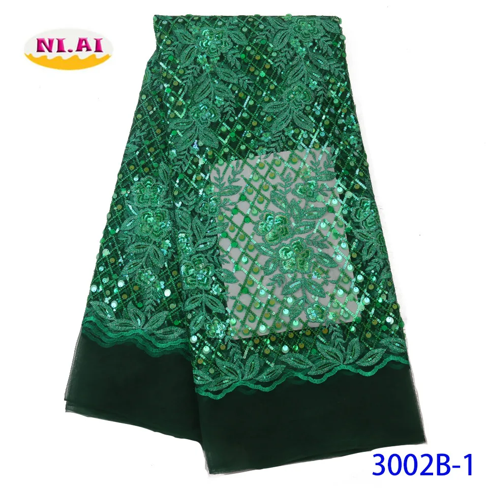 NIAI African Net Lace Sequins Fabric Embroiderd High Quality French Lace Fabric Nigerian Lace Fabrics For Wedding XY3002B-5