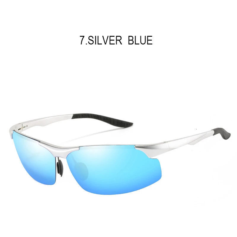 SHARK SAIL Design Aluminum Magnesium Sunglasses Polarized Men Semi Rimless Coating Mirror Sun Glasses Male Eyewear Accessories - Lenses Color: 7.SILVER  BLUE