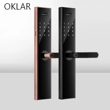 

OKLAR Fingerprint Lock Biometric Smart Card Digital Code Key Unlocking Electronic Door Lock Bluetooth Security Mortise Lock
