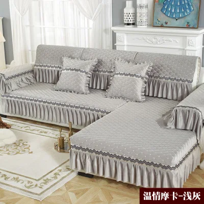 Plush sofa cushion winter padded cushion sofa cover all-inclusive universal cover full cover custom - Цвет: A
