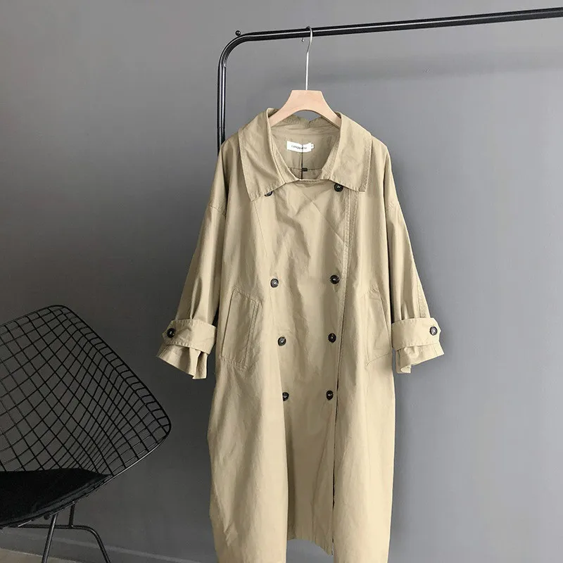 

2019 Autumn New Windbreaker long Section Small Coat Girl Line Bandwidth Loose Solid Color Belt Casual Khaki Fashion Cloak