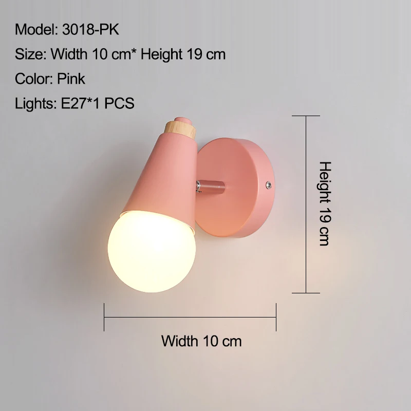 Современный настенный светильник в виде макарон, железный Деревянный Зеркальный светильник, прикроватный светильник для спальни, внутреннее освещение, E27 светильник, ретро светодиодный настенный светильник, скандинавский стиль - Цвет абажура: 3018 pink