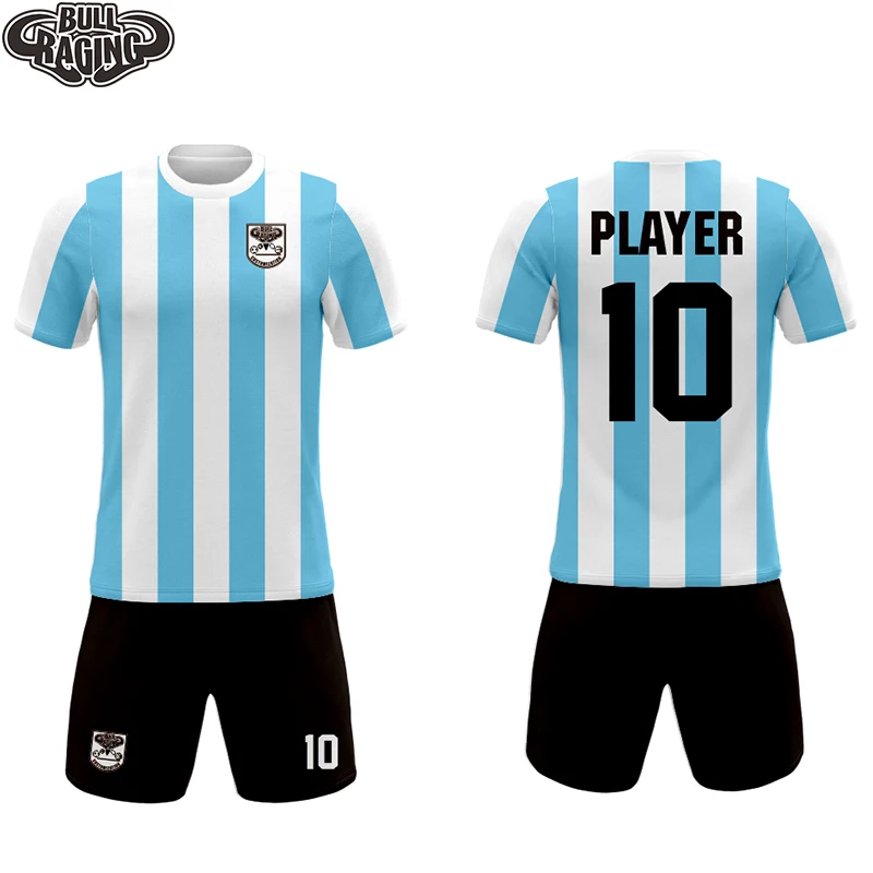 

Сублимация под заказ, ретро дизайн maradona, Футбольная форма, небесно-голубой, белый цвет, полосатый дизайн, Футбольная форма