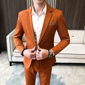

Embroidered 2-piece Men Suit Business Tuxedos Traje Novio 2020 Men Tuxedo Suit Korean Slim Suit Bridegroom Wedding Dress British