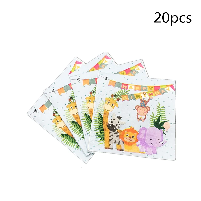 

20PC Zoo Theme Animal Party Supplies Paper Napkins Children Happy Birthday Carnival Party Disposable Napkin Wedding Decoration