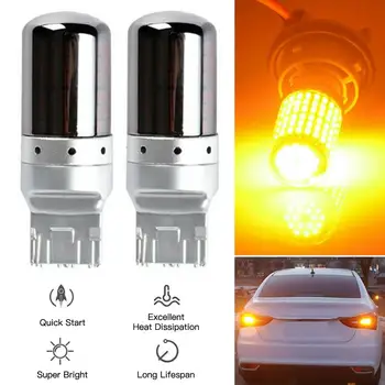 

High Quality 2pcs Set Chrome 7440 T20 Amber Canbus Error Free LED Lamp Bulb Turn Signal Light For Car Tools