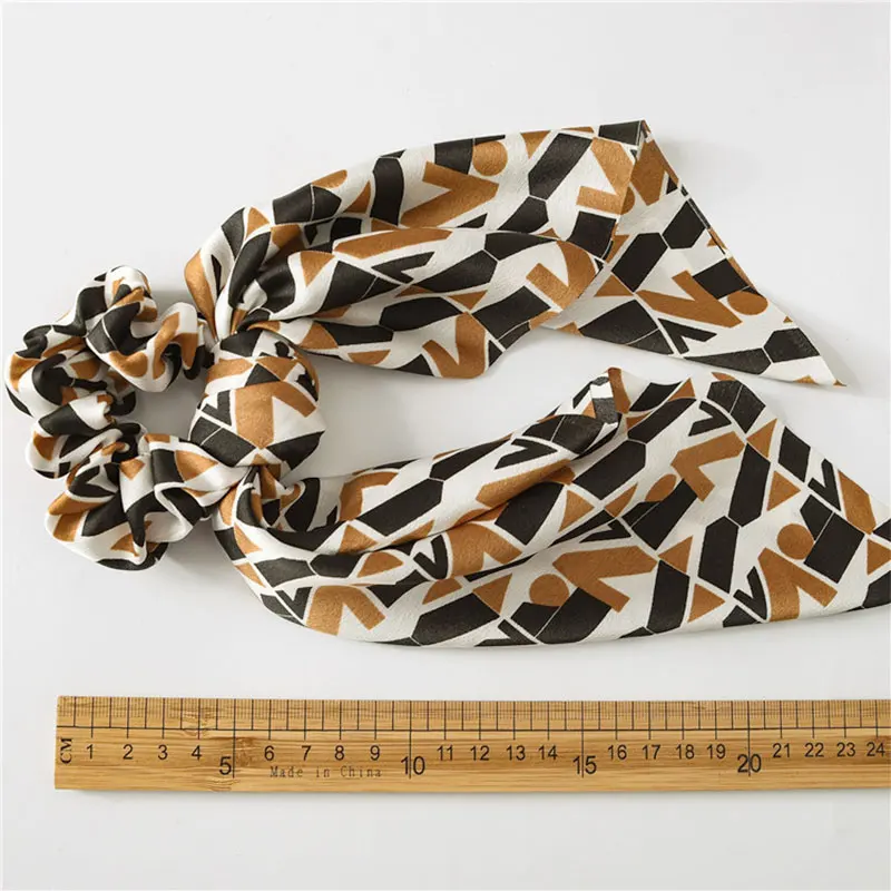 Retro square scarf knotted ponytail head hair ornament retro big bow elastic knot ribbon hair ring hair bander satin hair ring