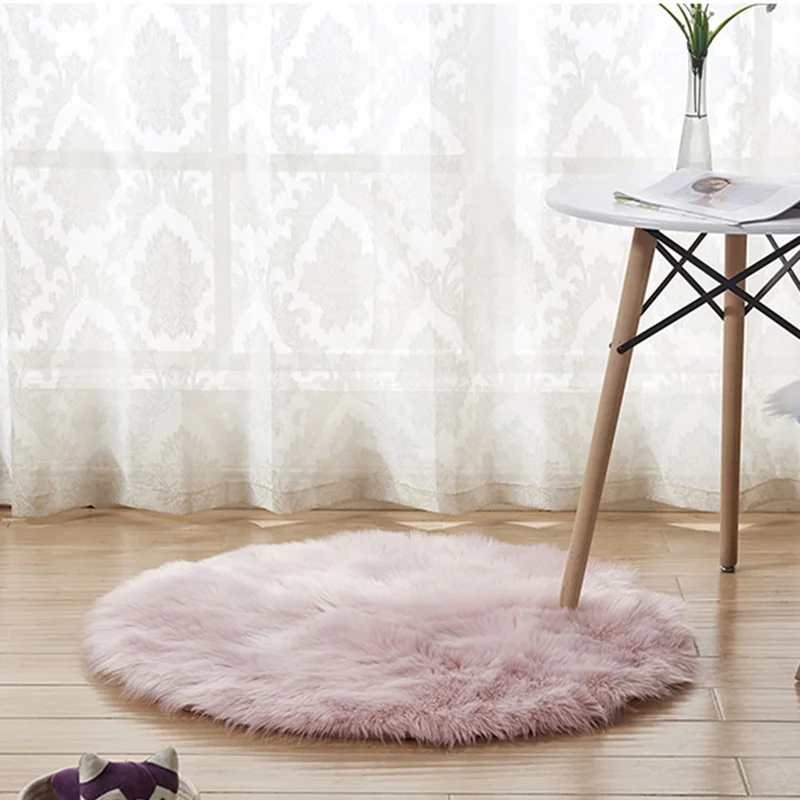 Роскошный круговой Пушистый Ковер для спальни, пушистый ковер, коврик для прикроватного столика, детский коврик для декора комнаты принцессы - Цвет: LightPink