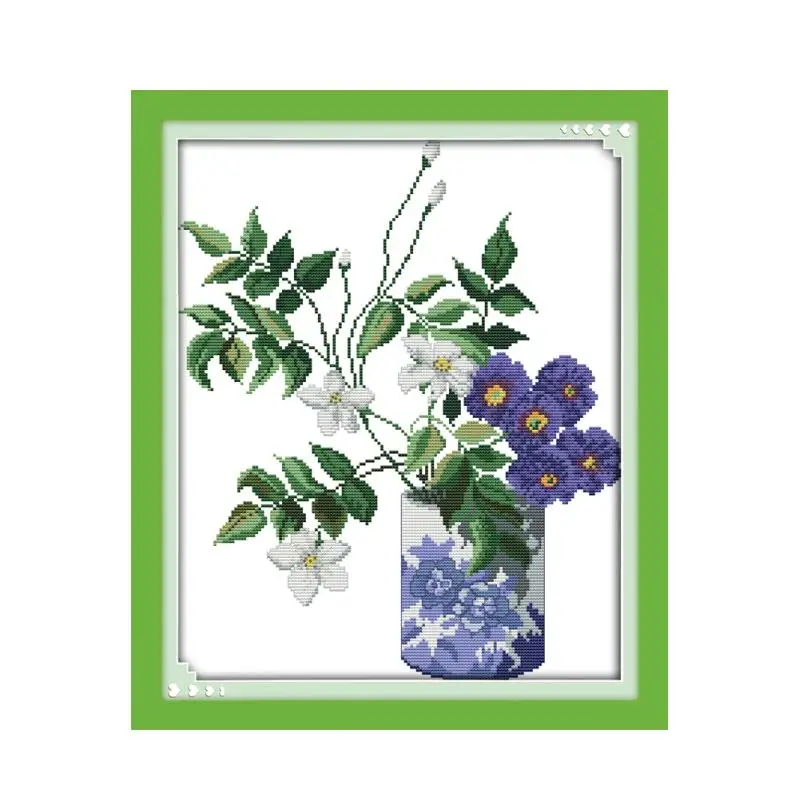 Purple flower vase cross stitch kit 14ct printed fabric canvas stitching embroidery DIY handmade needlework | Дом и сад
