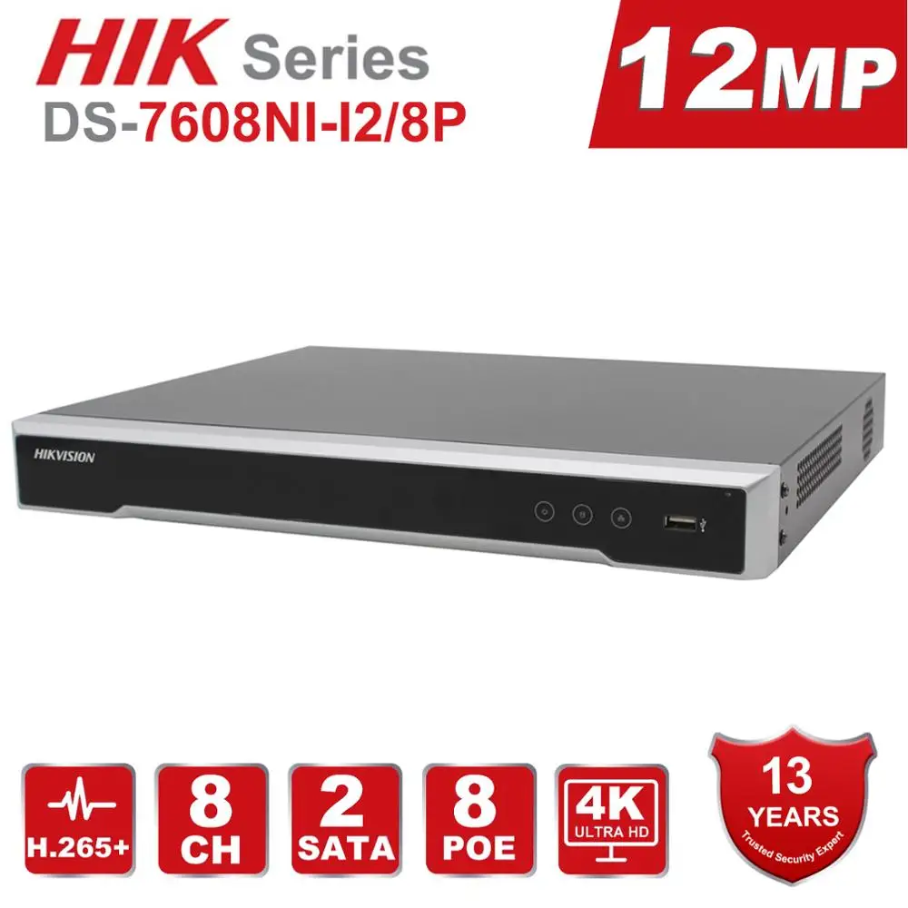 Hikvision 16 Channel NVR DS-7616NI-K2/16P Embedded Plug Play 4K NVR H.265 PoE Network Video Recorder Support Upgrade