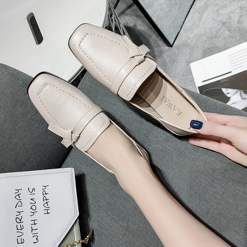Flat shoes 2020 spring and autumn new thick-heeled square toe wild pedal shoes