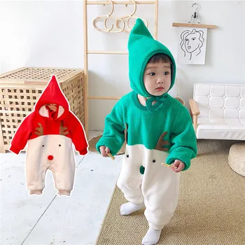 

2Pcs/Pack Romper+Hat Baby Winer Thicken Clothes Kids Brushed Jumpsuit Lovely Christmas Cartoon Elk Costumes Newborn Warm Overall
