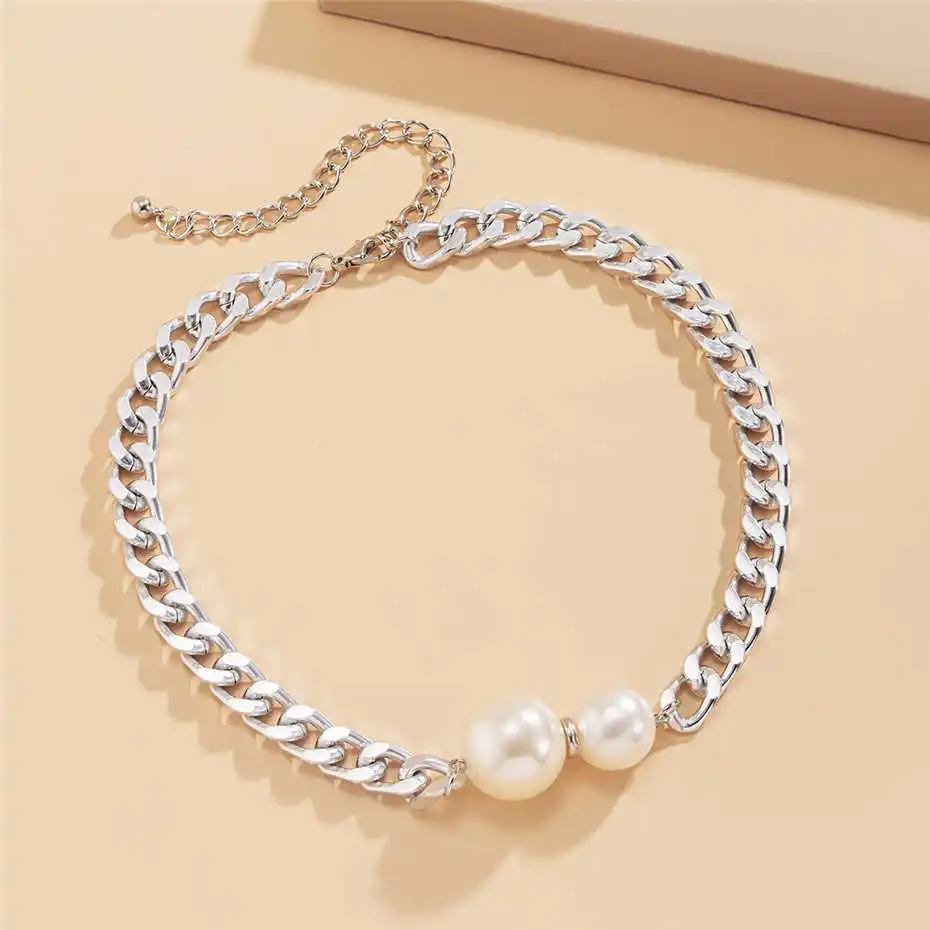 Vintage Smooth Cuban Chains Necklaces Women Pearl Pendant Necklace Girl Chokers Fashion 9 H27817d651ac44f0b8eb56f541a692b04p
