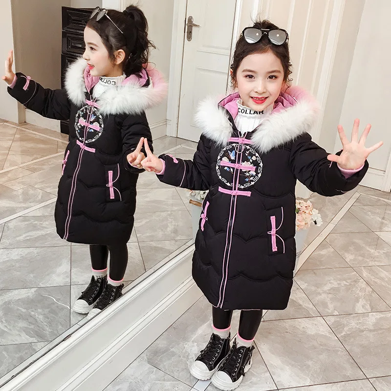 

2019 New Style Chinese-style Cotton-padded Children Clothes Girls Winter Cotton-padded Jacket Children Children Fur Collar Embro