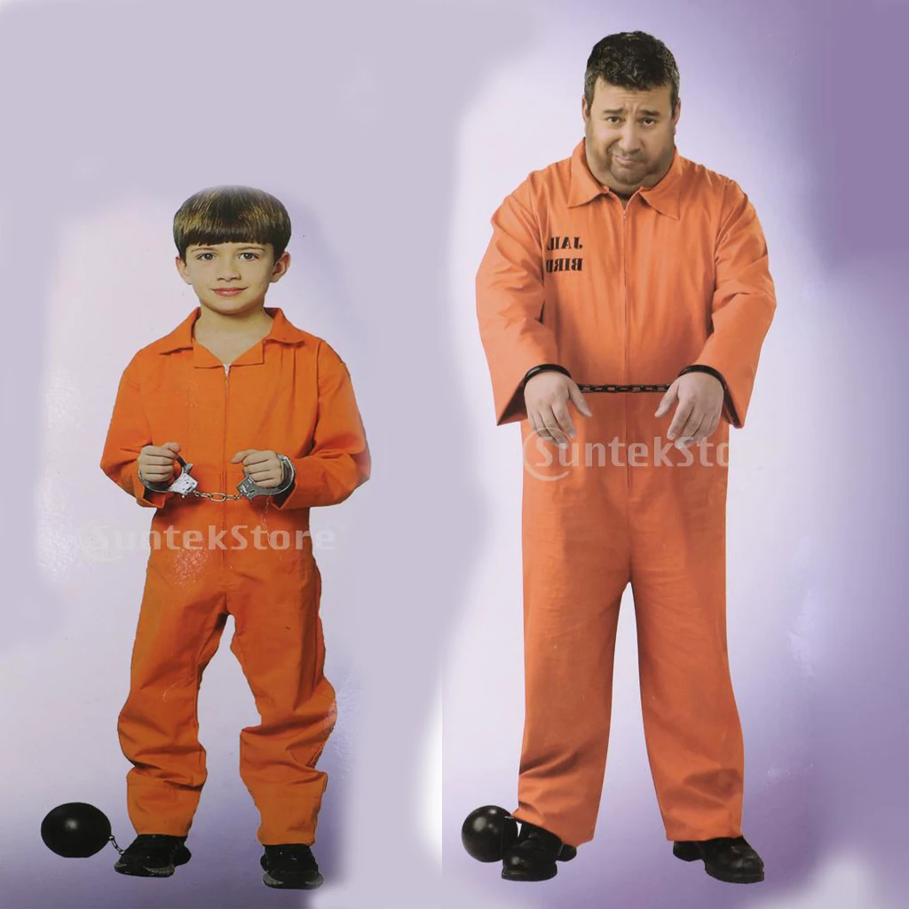 Convict Stag Do Party Fancy Costume Mens Boys Prisoner Overall Orange Jumpsuit 