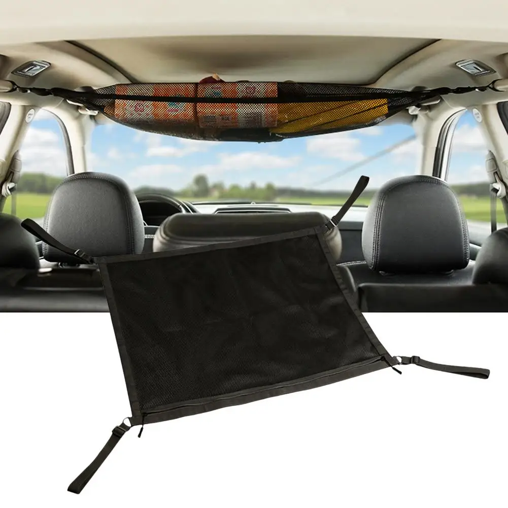 90 x 65 CM for Most Car SUV Trucks Car Interior Roof Storage Net with Drawstring and Zipper Cdemiy Car Ceiling Cargo Net Pocket Adjustable Car Roof Double Luggage Bag with Breathable Mesh Pocket
