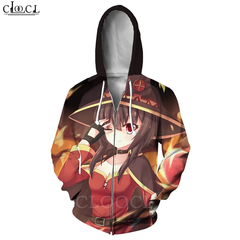 Megumin Konosuba аниме девушка на молнии толстовка с 3D принтом для мужчин и женщин модные толстовки с длинными рукавами Повседневная Уличная куртка на молнии T475