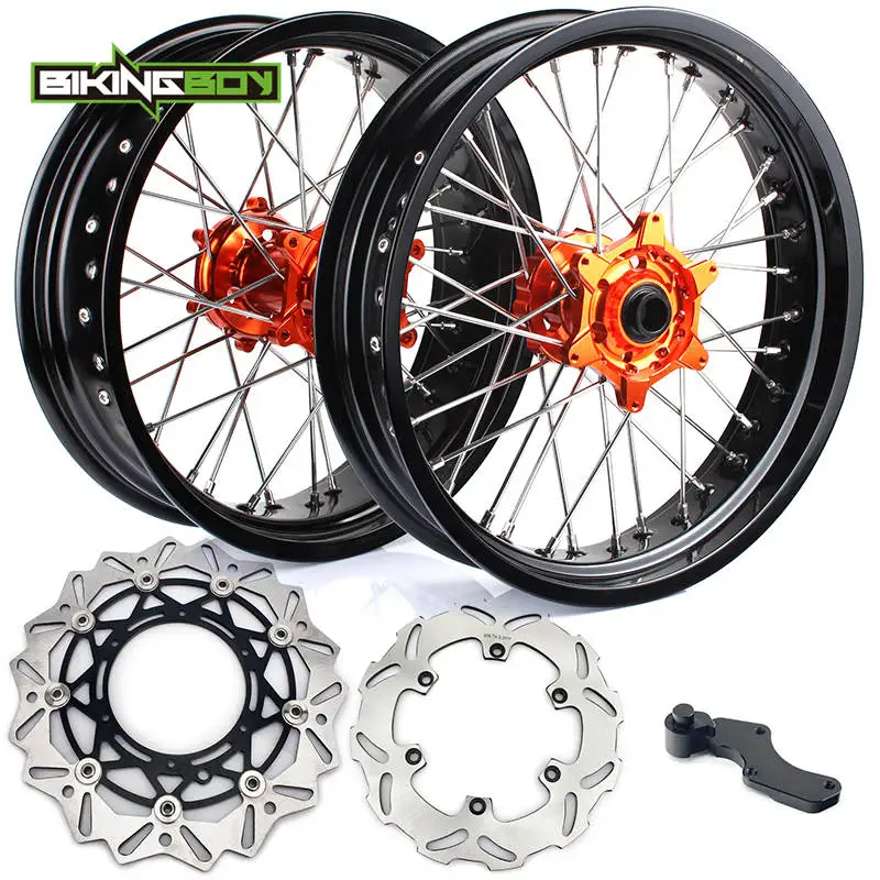 BIKINGBOY 3.5*17" 5.0*17" Front Rear Supermoto Wheel Rim Hub for KTM EXC SXF MXC 200 250 300 400 450 Brake Discs Disks + Bracket