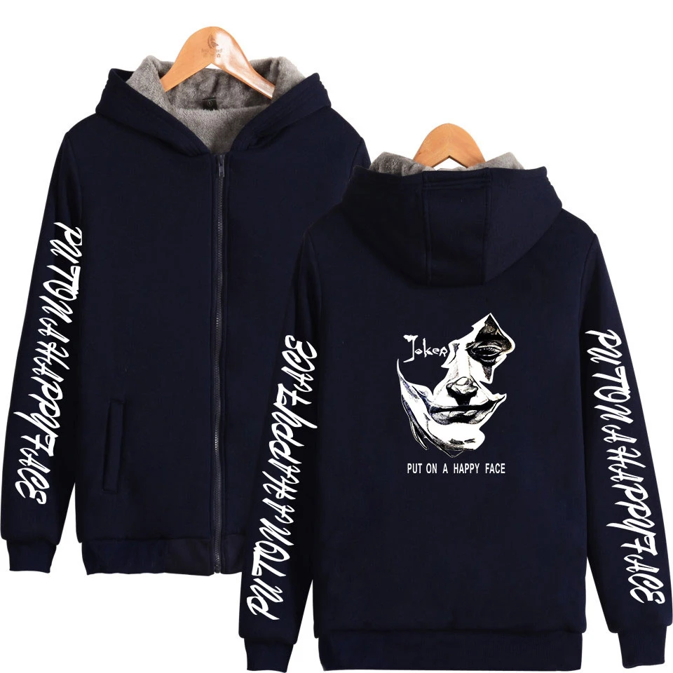 navy blue Толстовка с капюшоном Happy Face, спортивная зимняя мужская и женская куртка на молнии, уличная стильная толстовка с капюшоном и длинным рукавом, топ 4XL - Цвет: navy blue