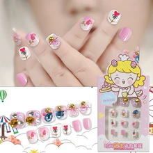 

1Box Girls Self- Adhesive Fake Nails 3D Rhinestone Cute Cartoon Full Cover Colorful False Nail For Student Girls Manicure Tool 1