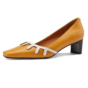 

New Sweet Fashion Women Pumps Genuine Leather Round Toe High Heels Pumps Black Buckle Dress Wedding Party Shoes Woman Size 34-40