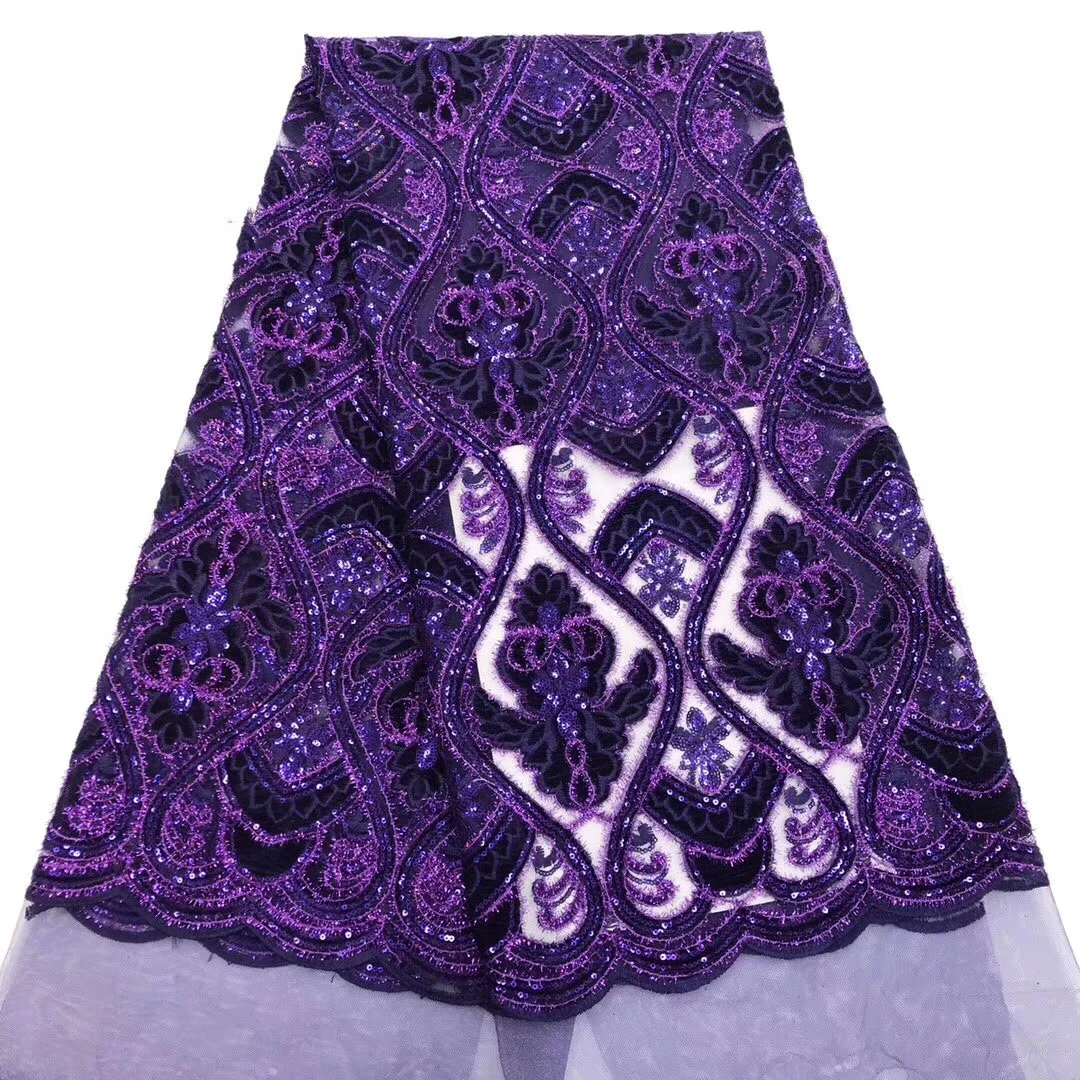 As picture Latest Purple French Tulle Lace Fabric With Sequins Yellow Nigerian Lace For Party/Wedding African Cord Lace Fabric KCD9524 - Цвет: As picture