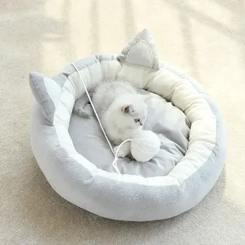 

Pet cat bed Ears Nest Soft Warm Washable Round dog Cat Cushion Home Mat Cat Beds Sleeping House Pet Supplies Products