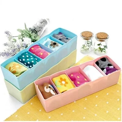 

5 Grid Plastic Grid Storage Box Multi-function Desktop Drawer Underwear Bras Sock Ties Organizer Storage Box Desk Drawer Closet