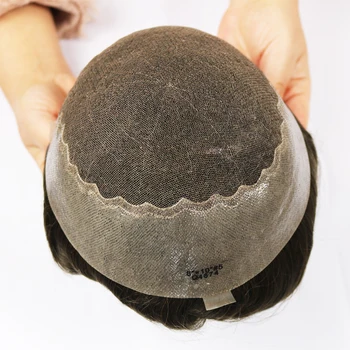 

Nature Hairline French Lace & PU Base 100% Indian Human Hair Men Toupee 6” 120% Density Free Style Hair System for Men