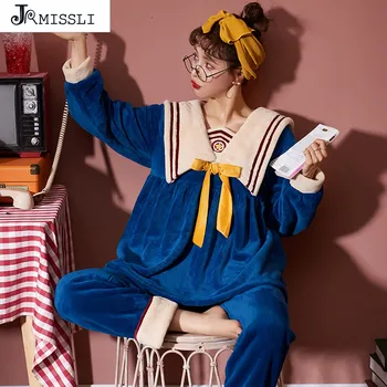 

JRMISSLI Winter Thick Coral fleece Pijamas Warm Flannel Women Pyjamas Sets Women pajama thick flannel Long Pajamas Set for Girl