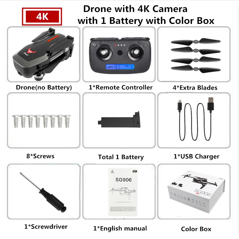 SG906 RC gps Дрон 4K Квадрокоптер с камерой 5G wifi бесщеточный Квадрокоптер складной Дрон с камерой HD VS SJRC F11 PRO Дрон - Цвет: B4 4K 1B Color Box
